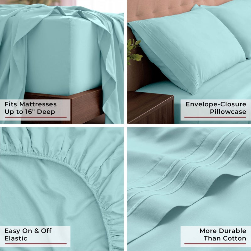 Mellanni King Sheets Set - 4 PC Iconic Collection Bedding - Hotel Luxury, Extra Soft, Cooling Bed Sheets - Wrinkle, Fade, Stain Resistant (King, Aqua) - Image 5